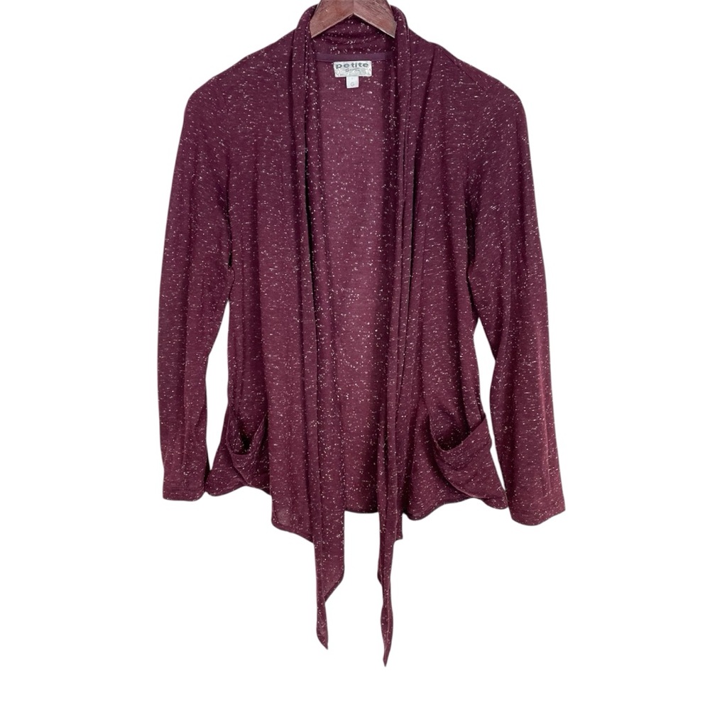 Petite Studio Maroon Speckled Open-Front Cardigan